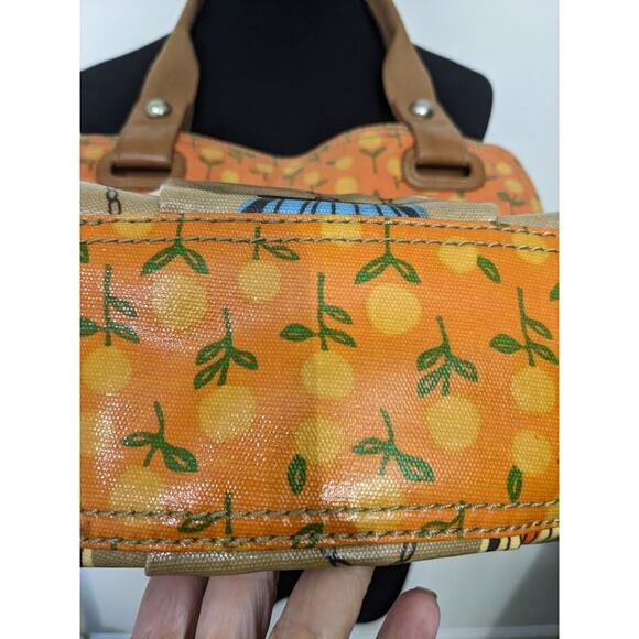 FOSSIL KEY-PER Bird Cage Coated Canvas Med/Lg Shoulder Tote Bag Handbag Purse - Picture 5 of 9